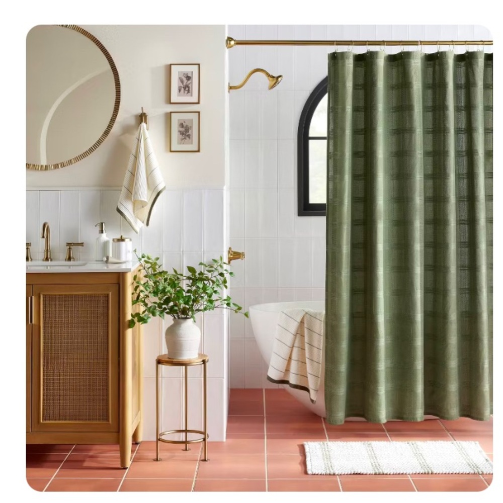 Hearth and Hand green shower curtain. Fabric. NWT